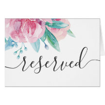 Sinal de reservado para casamento floral com rosa