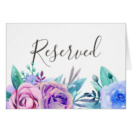 Cartão Sinal de reservado para casamento floral roxo e az