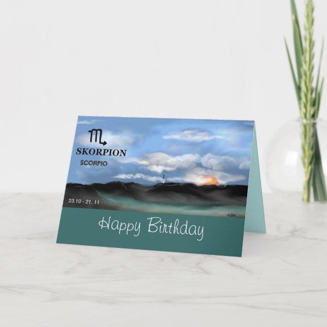 Cartão Sinal do zodíaco, ESCORPIÃO - feliz aniversario (Frente)