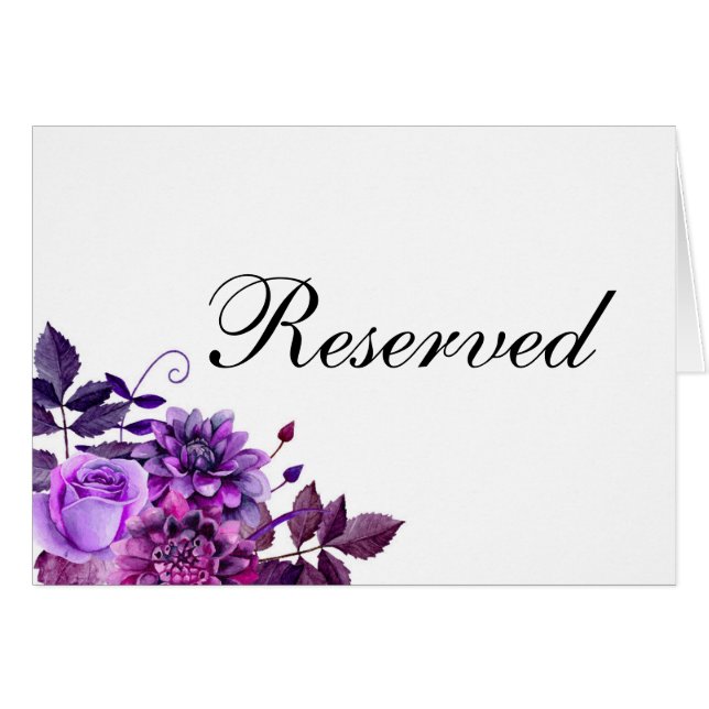 Cartão Sinal reservado. Casamento roxo. Sinal de mesa flo (Frente horizontal)