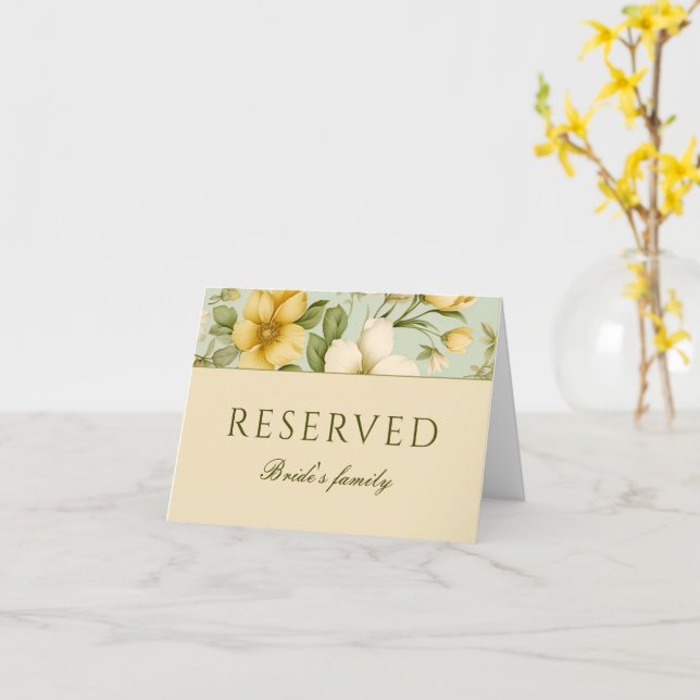 Cartão Sinal reservado para casamento de flores verdes e  (Flor Amarela)