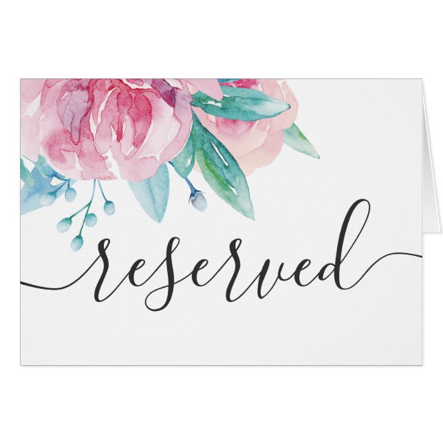 Cartão Sinal reservado para casamento floral cor-de-rosa- (Frente horizontal)
