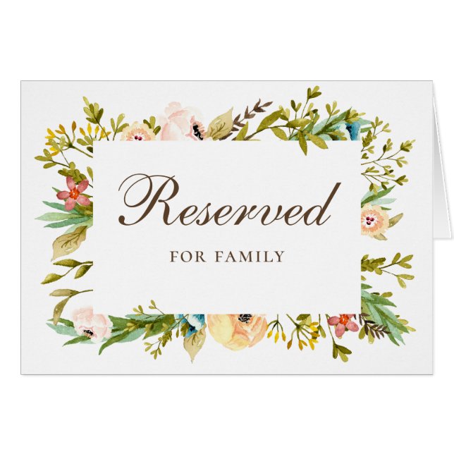 Cartão Sinal reservado para casamento floral de aquarela (Frente horizontal)
