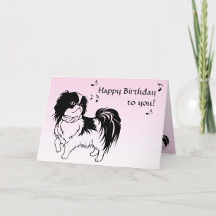 Cartão Singing Black and White Dog Pink Birthday Card