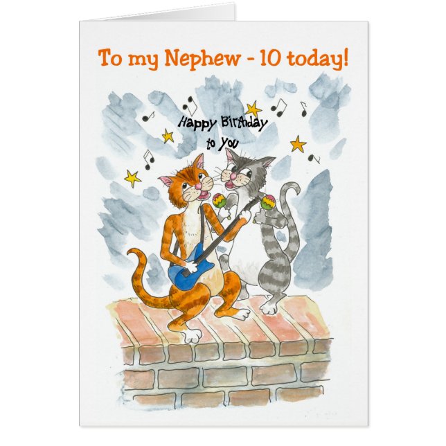 Cartão Singing Cats 10th Fun Birthday Card for a Nephew (Frente)