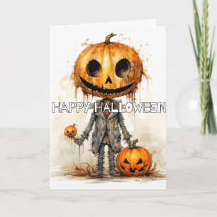 Cartão Sinister Pumpkin Scarecrow Feliz Halloween