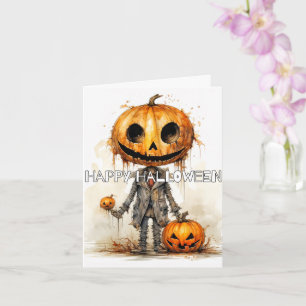 Cartão Sinister Pumpkin Scarecrow Feliz Halloween