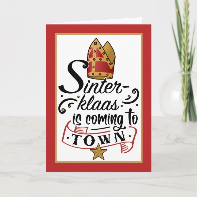 Cartão Sinterklaas vem para a cidade com Miter e Star (Frente)