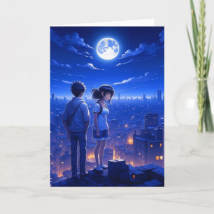 Cartão Sinto sua falta   Casal de anime sob a Lua