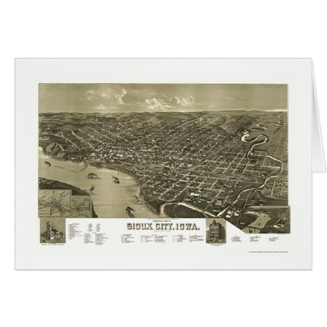 Cartão Sioux City, mapa panorâmico de IA - 1888 (Frente Horizontal)