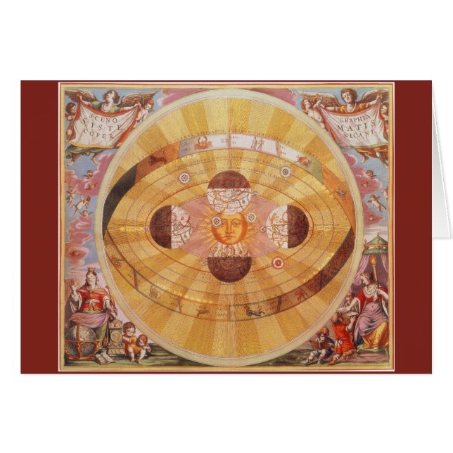 Cartão Sistema Solar Copérnico Antiquado, Astronomia Vint (Frente Horizontal)