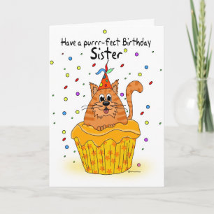 Cartão sister birthday card with ginger cupcake cat