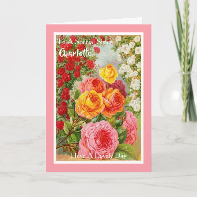 Cartão Sister Birthday Floral Pretty Vintage Personalized (Frente)
