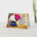 Cartão Sister, Happy Birthday with painted roses<br><div class="desc">Roses in a vase say Happy Birthday in a romantic way. Original artwork showing two roses in a blue vase with rosebuds lying on the table.</div>