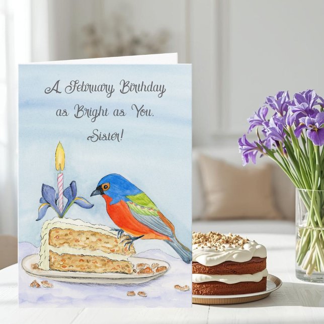 Cartão Sister Happy February Birthday Painted Bunting (Criador carregado)