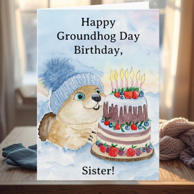 Cartão Sister Happy Groundhog Day Birthday  (Criador carregado)
