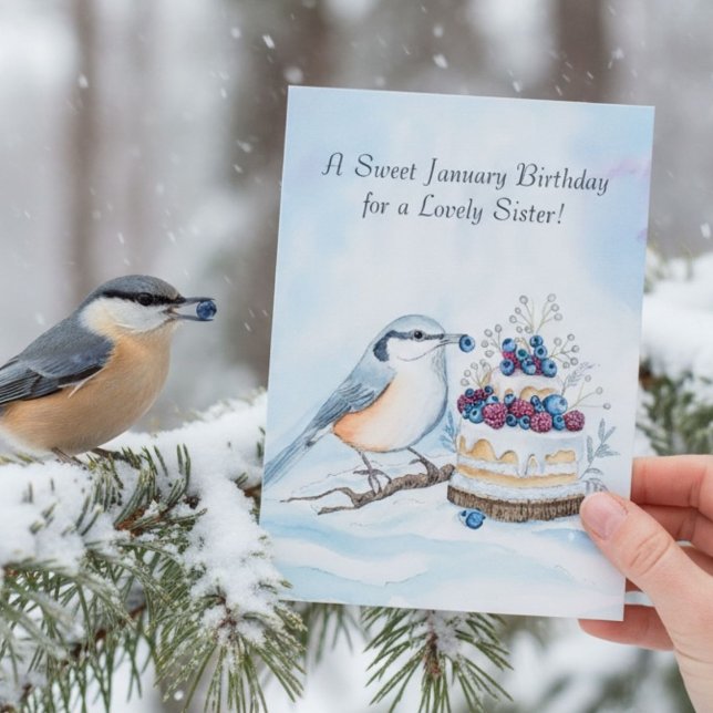 Cartão Sister Happy January Birthday Red Breasted Bird (Criador carregado)