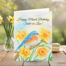 Sister-in-Law Happy March Birthday Blue Bird