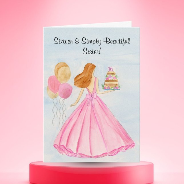 Cartão Sister Sweet 16 Birthday Cake Girl  (Criador carregado)