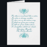 Cartão Sisters Poem por Christina Rossetti Turquoise Ink<br><div class="desc">Este cartão de ocasião tocará no coração da sua irmã. O sentimento amoroso começa "Não há nenhum amigo como uma irmã." Do poema de vintage de Christina Rossetti chamado "The Goblin Market" ela descreve efetivamente o vínculo especial e a relação que apenas as irmãs compartilham.</div>