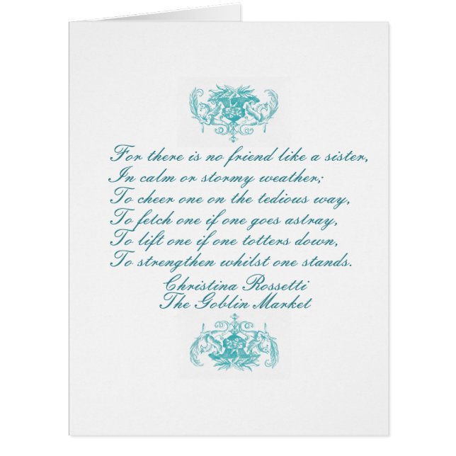 Cartão Sisters Poem por Christina Rossetti Turquoise Ink (Frente)