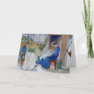 Cartão Sisters Sewing by the Fireplace