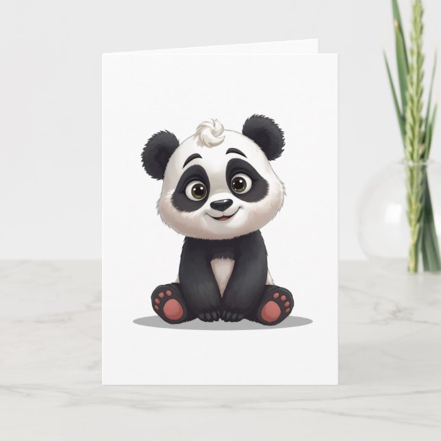 Cartão Sitting Panda Bear Cartoon Illustration Artwork (Frente)