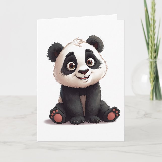 Cartão Sitting Panda Bear Cartoon Illustration Artwork (Frente)