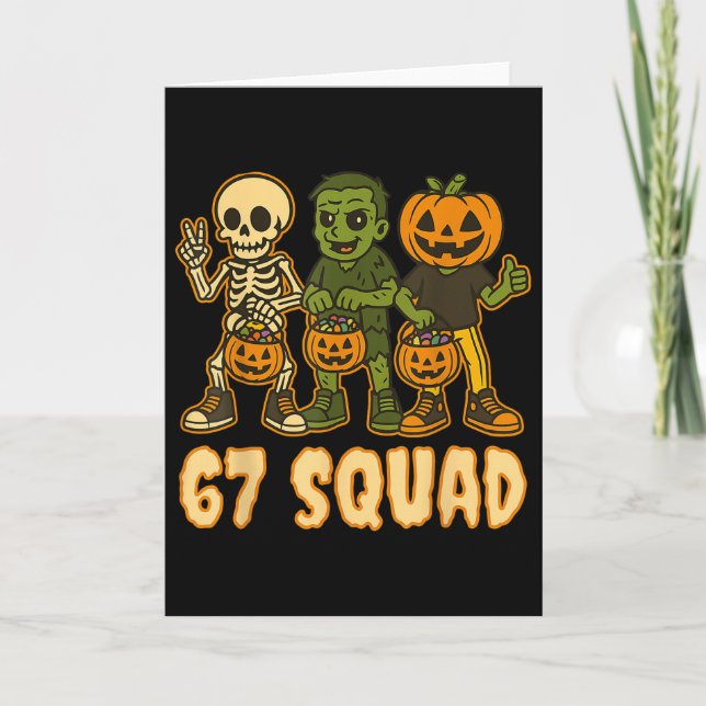 Cartão Six Seven 67 Squad Skeleton Pumpkin Halloween Boys (Frente)