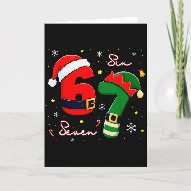 Cartão Six Seven 6 7 Meme Gen Alpha Slang Christmas Santa (Frente)