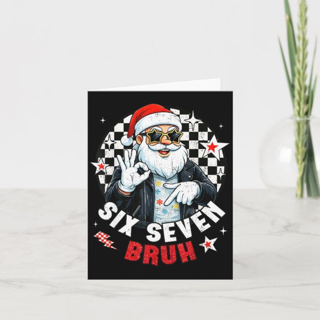 Cartão Six Seven Bruh Funny Checkered Cool Santa Claus Ro (Frente)