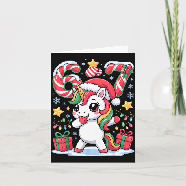 Cartão Six Seven Christmas Unicorn Meme Funny Cute Holida (Frente)