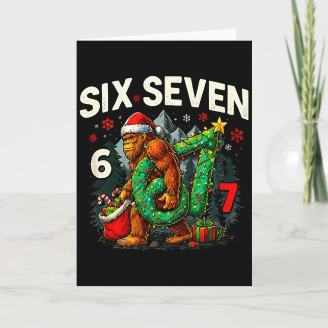 Cartão Six Seven Santa Bigfoot Christmas Sasquatch 67 Fun (Frente)