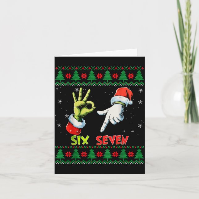 Cartão Six Seven Skeleton Meme Christmas Ugly Sweater 67  (Frente)