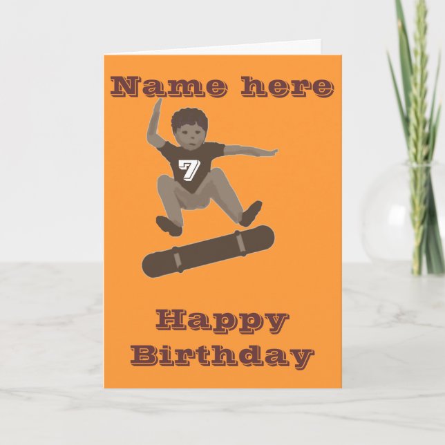 Cartão Skateboarding Boy Heel Flipping Birthday card (Frente)