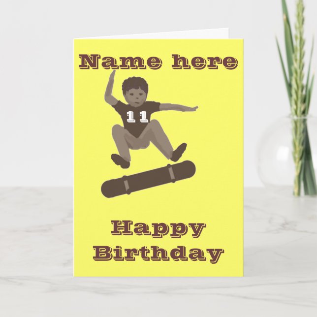 Cartão Skateboarding Boy Heel Flipping Birthday card (Frente)