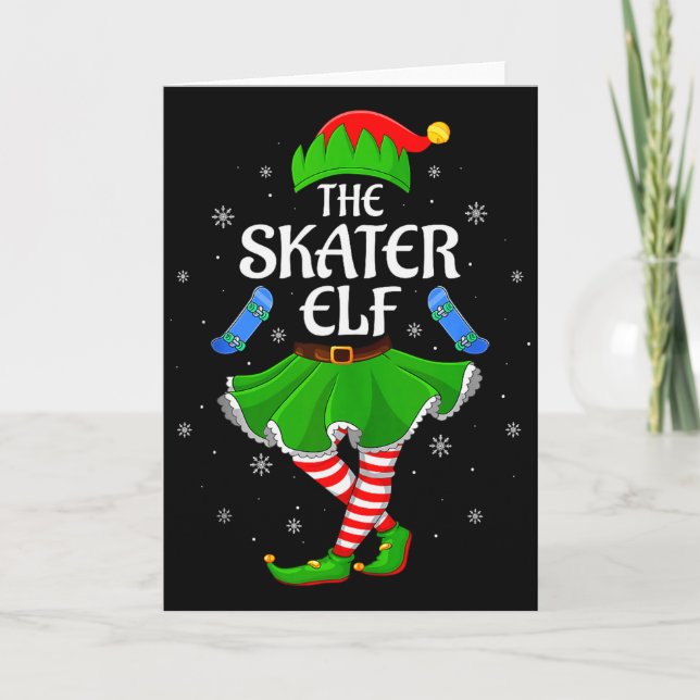 Cartão Skater Elf Christmas Family Girls Women Elf Squad  (Frente)