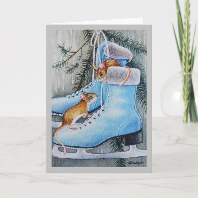 Cartão Skates de gelo azuis e marroquinos Natal Art (Frente)