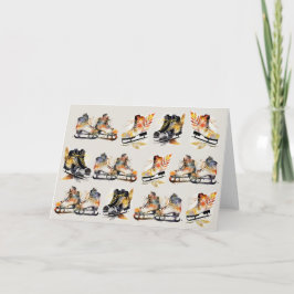 Cartão Skates de gelo de aquarela com padrão de Folhas de