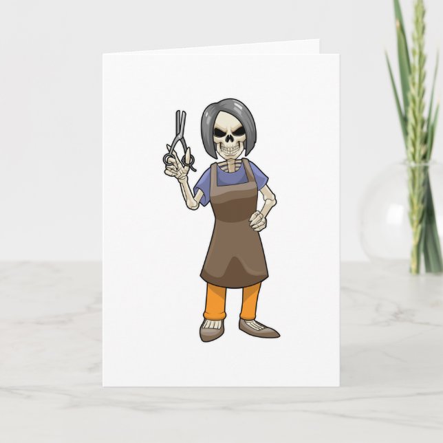 Cartão Skeleton as Hairdresser with Scissors (Frente)