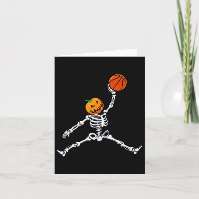 Cartão Skeleton Basball Halloween Pumpkin Slam Dunk (Frente)