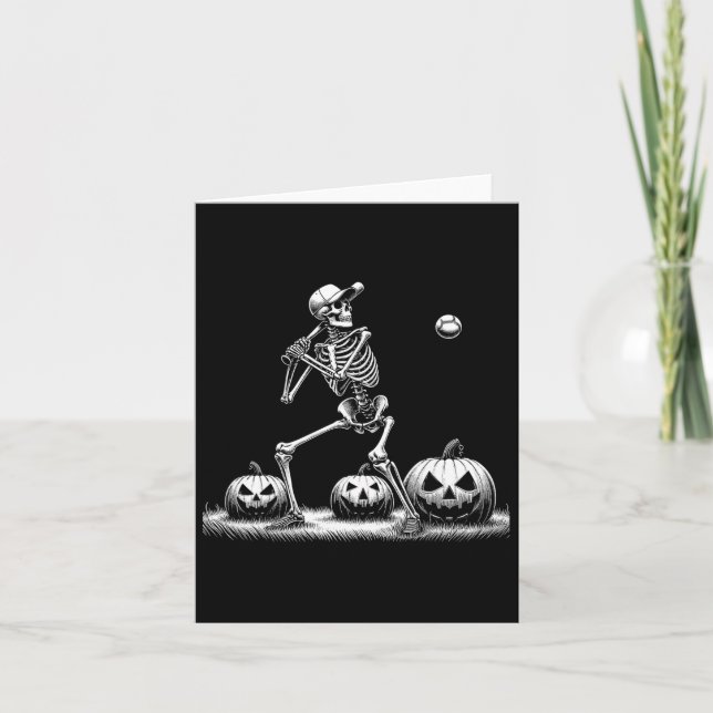 Cartão Skeleton Baseball Player Halloween Mens Meninas Cr (Frente)