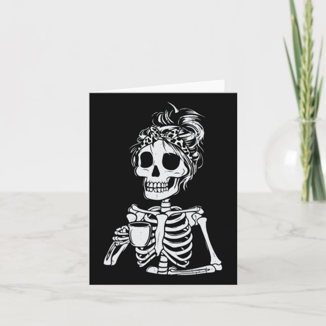 Cartão Skeleton Bebendo Café Dia de as Bruxas engraçado S (Frente)