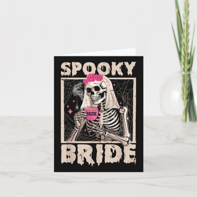 Cartão Skeleton Bride Bebendo Café Casamento Halloween C (Frente)