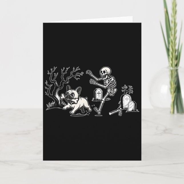Cartão Skeleton Chasing French Bulldog Halloween Dog Mom  (Frente)