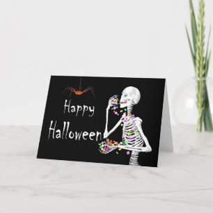 Cartão Skeleton comendo balas de Halloween