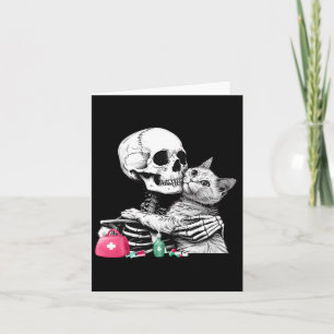 Cartão Skeleton de Dia das Bruxas Abraçado Cat Vet Tech V
