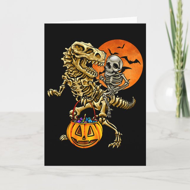 Cartão Skeleton Dinosaur Halloween Pumpkin For Boys Kids  (Frente)