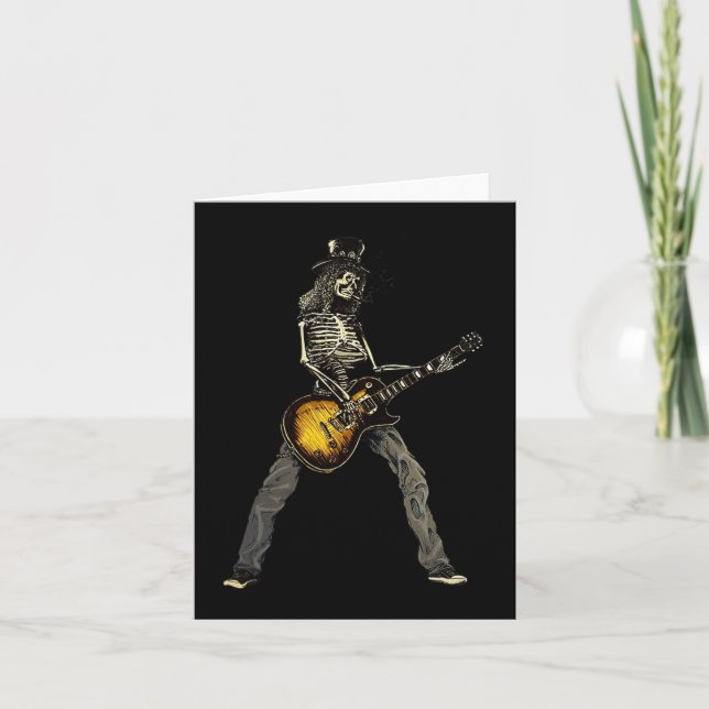 Cartão Skeleton Guitar Cara Spooky Happy Halloween Rock B (Frente)