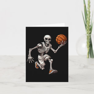 Cartão Skeleton jogando basquete Halloween Skull